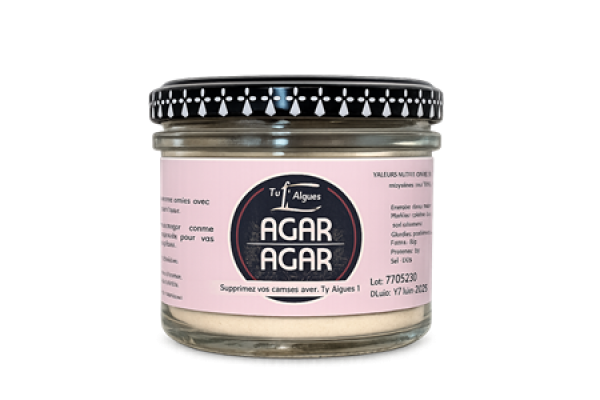 Agar Agar Pulver aus Rotalgen in Glasbehälter